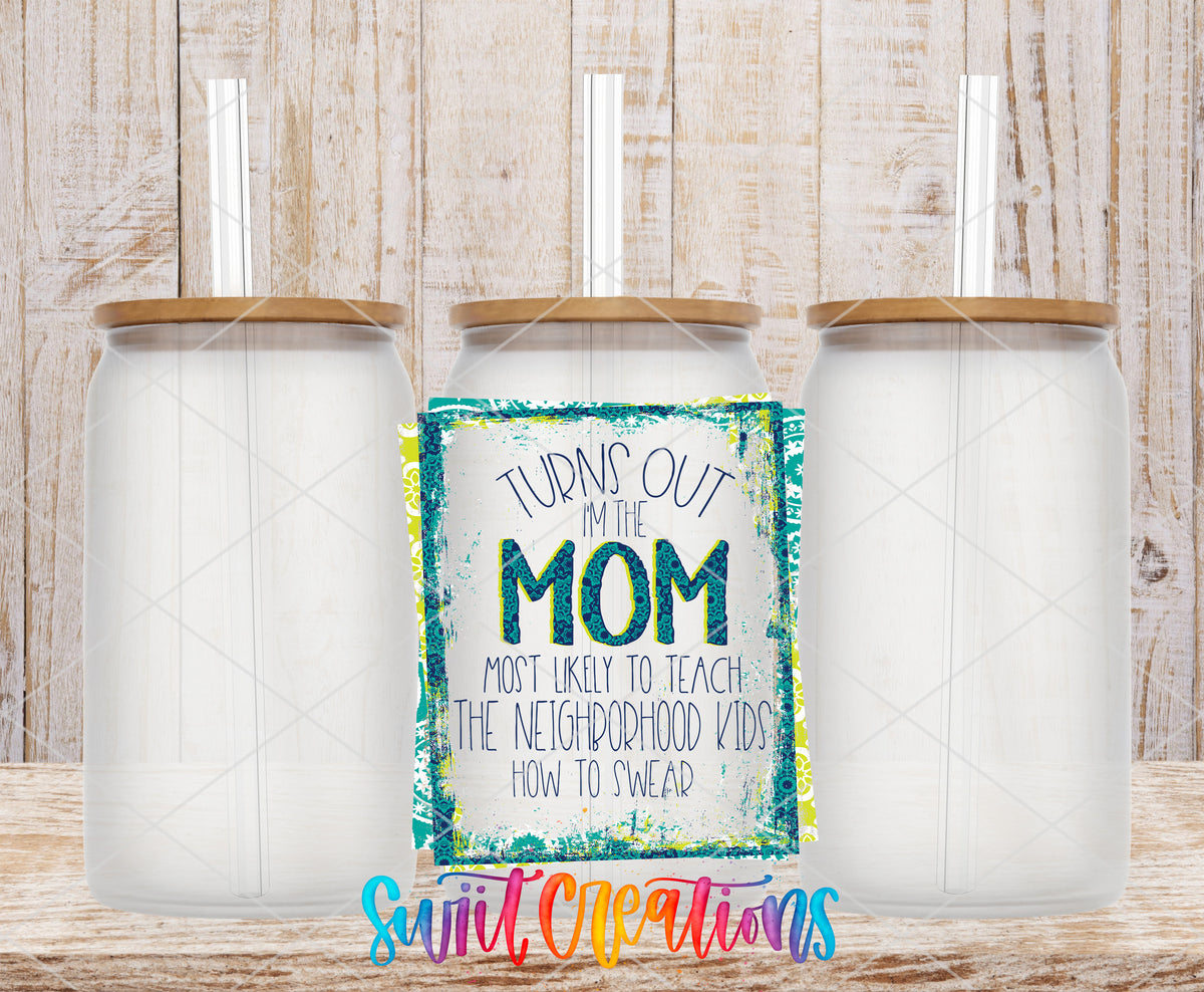 Turns Out I Am That Mom frosted glass tumbler mockup with bamboo lids and straws