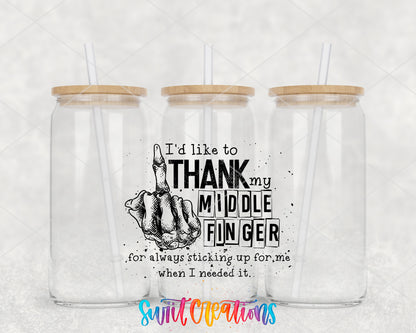 Thank My Middle Finger clear glass tumbler group mockup with bamboo lids and straws