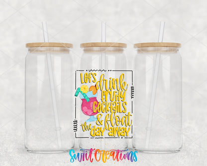 Fruity Cocktails and Float clear glass tumbler group mockup with bamboo lids and straws