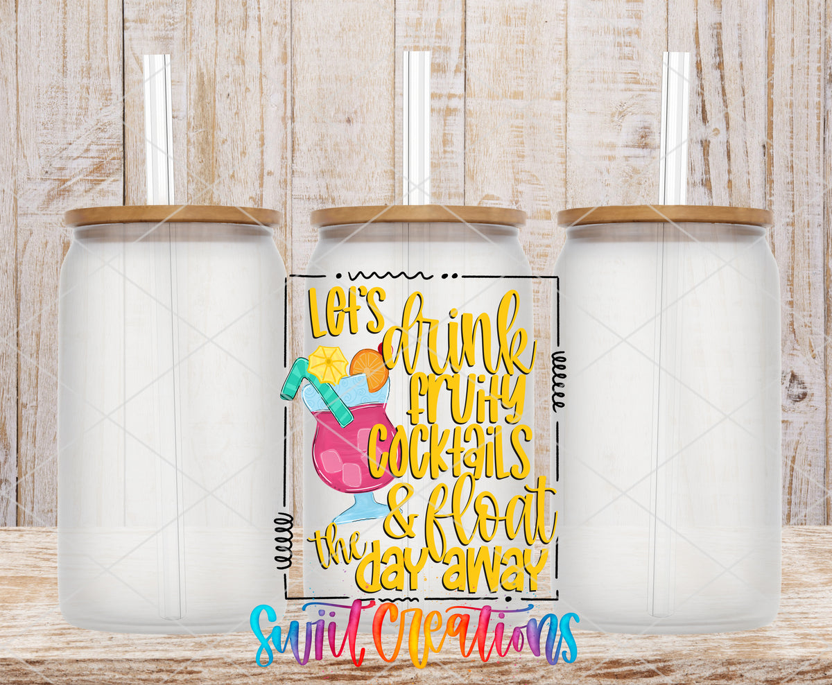 Fruity Cocktails and Float frosted glass tumbler mockup with bamboo lids and straws