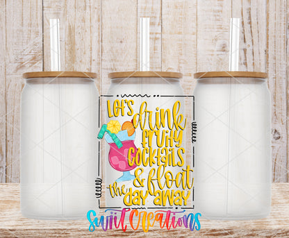 Fruity Cocktails and Float frosted glass tumbler mockup with bamboo lids and straws