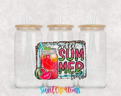 Sweet Summertime clear glass tumbler group mockup with bamboo lids and straws