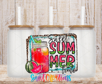 Sweet Summertime frosted glass tumbler mockup with bamboo lids and straws
