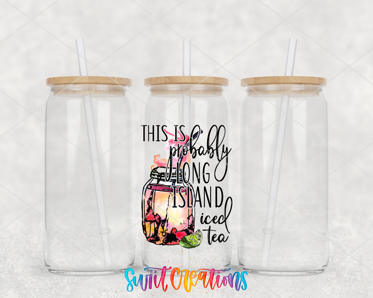 Probably Long Island Iced Tea clear glass tumbler group mockup with bamboo lids and straws