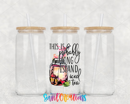 Probably Long Island Iced Tea clear glass tumbler group mockup with bamboo lids and straws