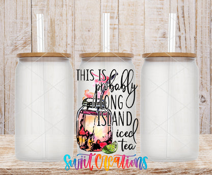 Probably Long Island Iced Tea frosted glass tumbler mockup with bamboo lids and straws