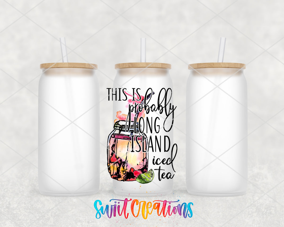 Probably Long Island Iced Tea frosted glass tumbler group view with lids and straws