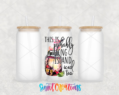 Probably Long Island Iced Tea frosted glass tumbler group view with lids and straws