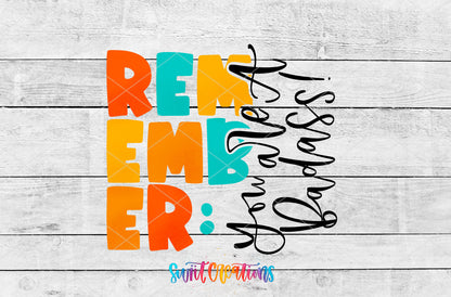 Remember You Are a Badass artwork detail for the finished 16 oz tumbler