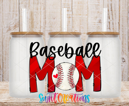 Baseball Mom frosted glass tumbler mockup with bamboo lids and straws