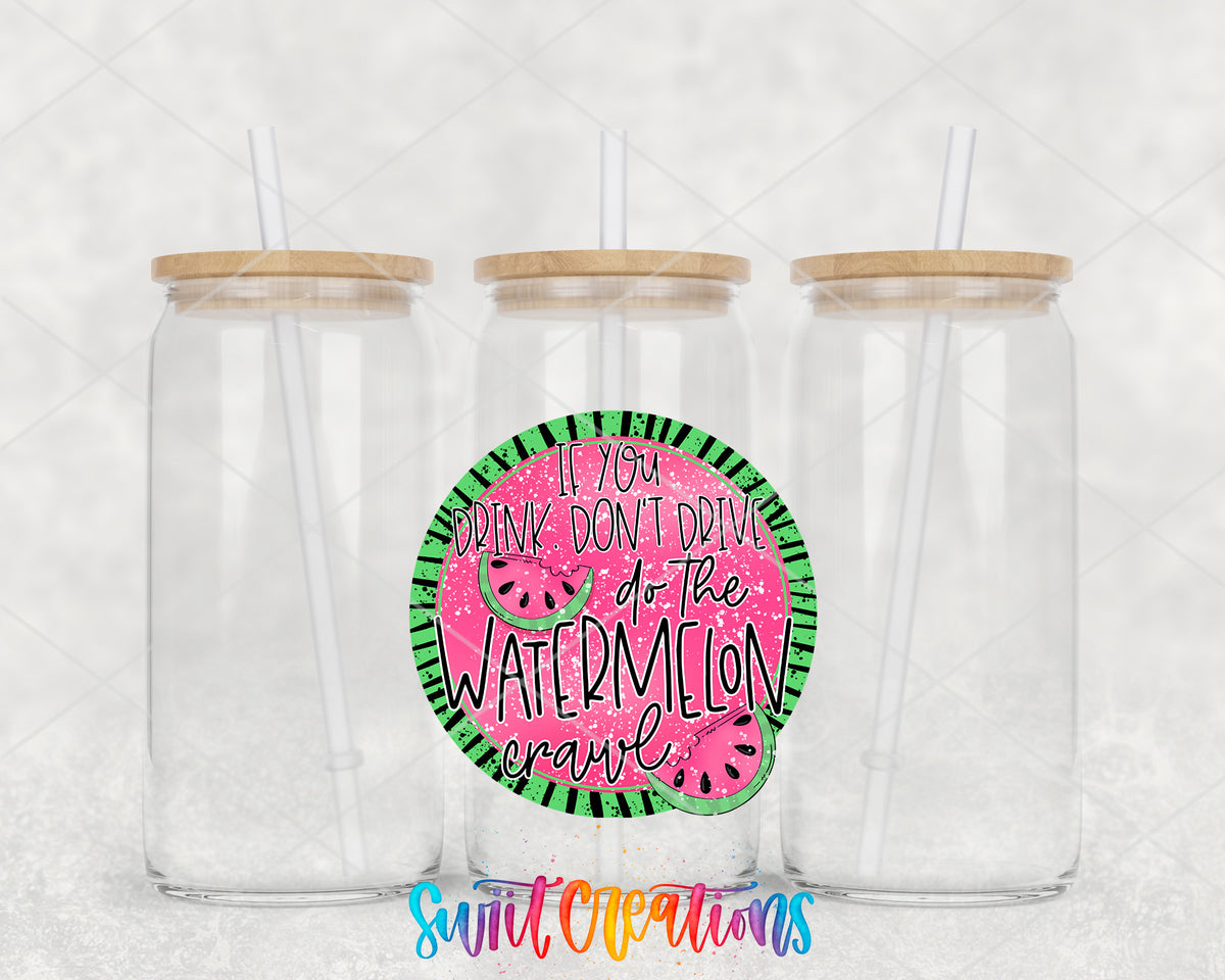 Watermelon Crawl clear glass tumbler group mockup with bamboo lids and straws