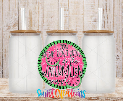 Watermelon Crawl frosted glass tumbler mockup with bamboo lids and straws