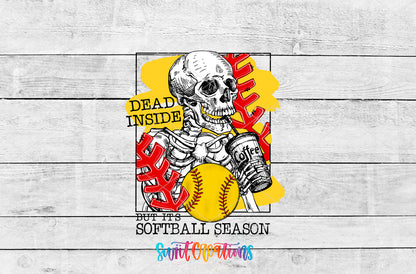 Dead Inside Softball Season artwork detail for the finished 16 oz tumbler
