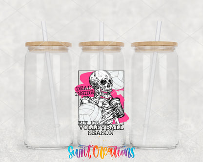 Dead Inside Volleyball Season clear glass tumbler group mockup with bamboo lids and straws
