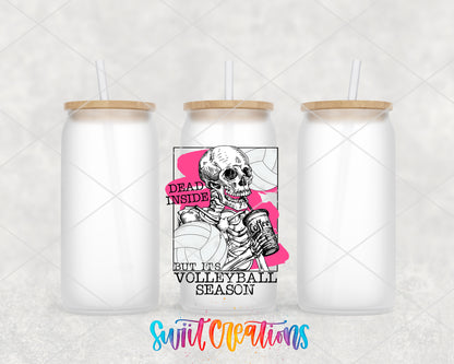 Dead Inside Volleyball Season frosted glass tumbler group view with lids and straws