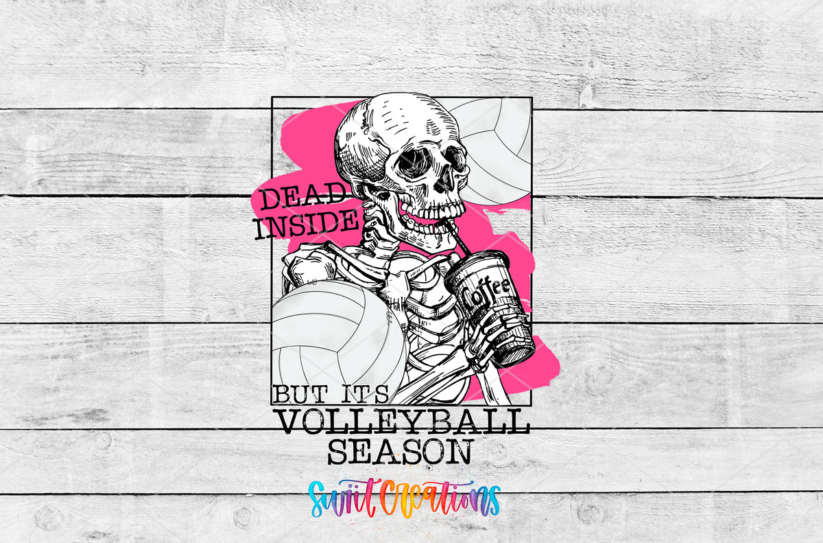 Dead Inside Volleyball Season artwork detail for the finished 16 oz tumbler