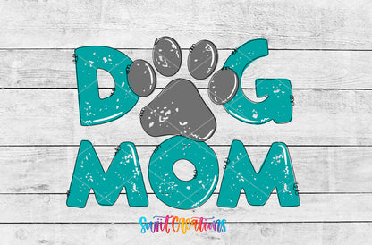 Teal Dog Mom artwork detail for the finished 16 oz tumbler