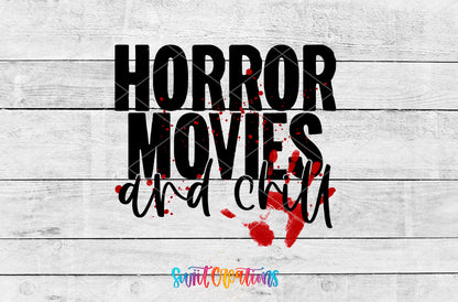 Horror Movies and Chill artwork detail for the finished 16 oz tumbler