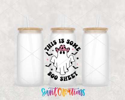 This Is Some Boo Sheet frosted glass tumbler group view with lids and straws