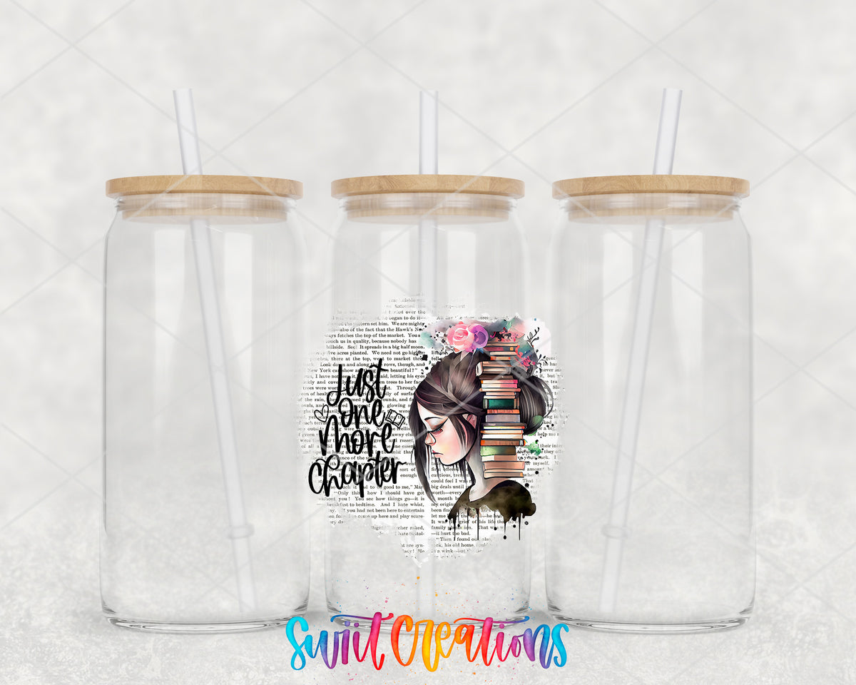 Just One More Chapter clear glass tumbler group mockup with bamboo lids and straws