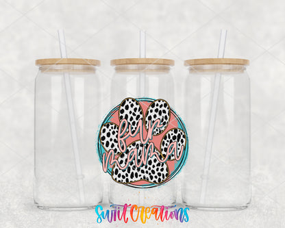 Fur Mama Leopard Paw clear glass tumbler group mockup with bamboo lids and straws