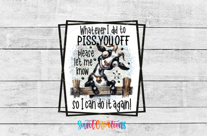 Whatever I Did Cow artwork detail for the finished 16 oz tumbler