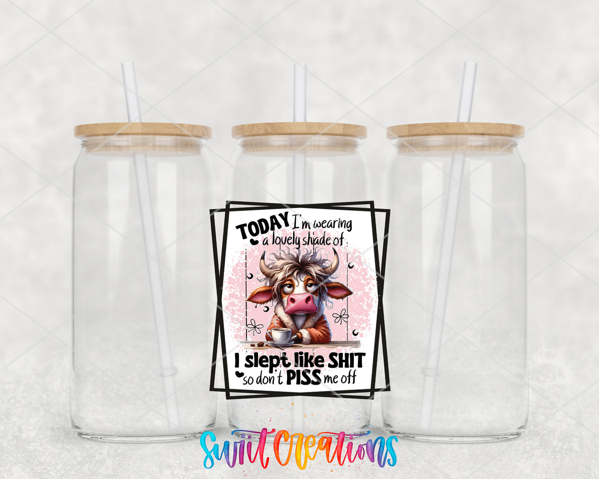 Today I Am Wearing Cow clear glass tumbler group mockup with bamboo lids and straws
