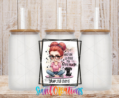 Check My Attitude frosted glass tumbler mockup with bamboo lids and straws