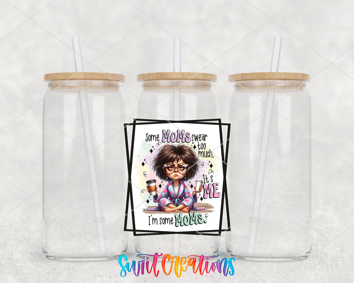 Some Moms Swear Too Much clear glass tumbler group mockup with bamboo lids and straws