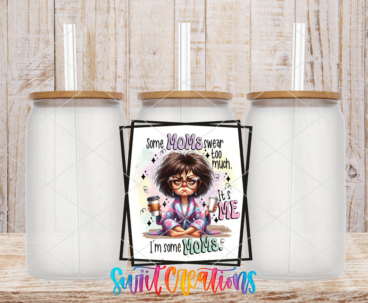 Some Moms Swear Too Much frosted glass tumbler mockup with bamboo lids and straws