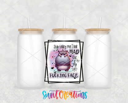 Stop Telling Me I Look Mad frosted glass tumbler group view with lids and straws