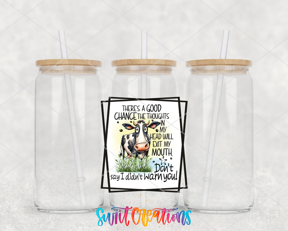 My Thoughts May Exit My Mouth clear glass tumbler group mockup with bamboo lids and straws