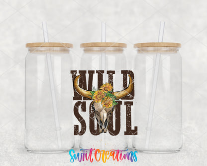Wild Soul clear glass tumbler group mockup with bamboo lids and straws