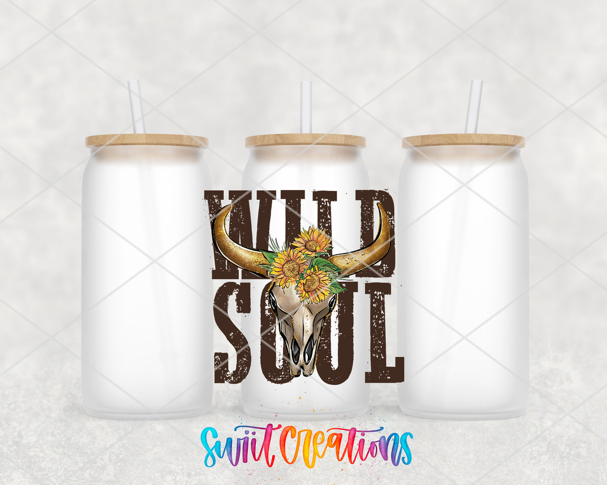 Wild Soul frosted glass tumbler group view with lids and straws