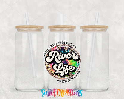 River Life clear glass tumbler group mockup with bamboo lids and straws