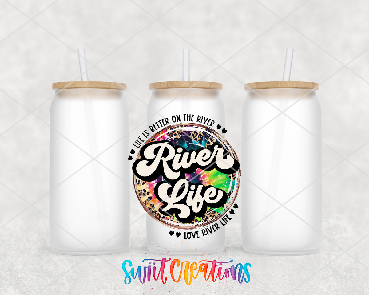 River Life frosted glass tumbler group view with lids and straws