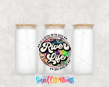 River Life frosted glass tumbler group view with lids and straws