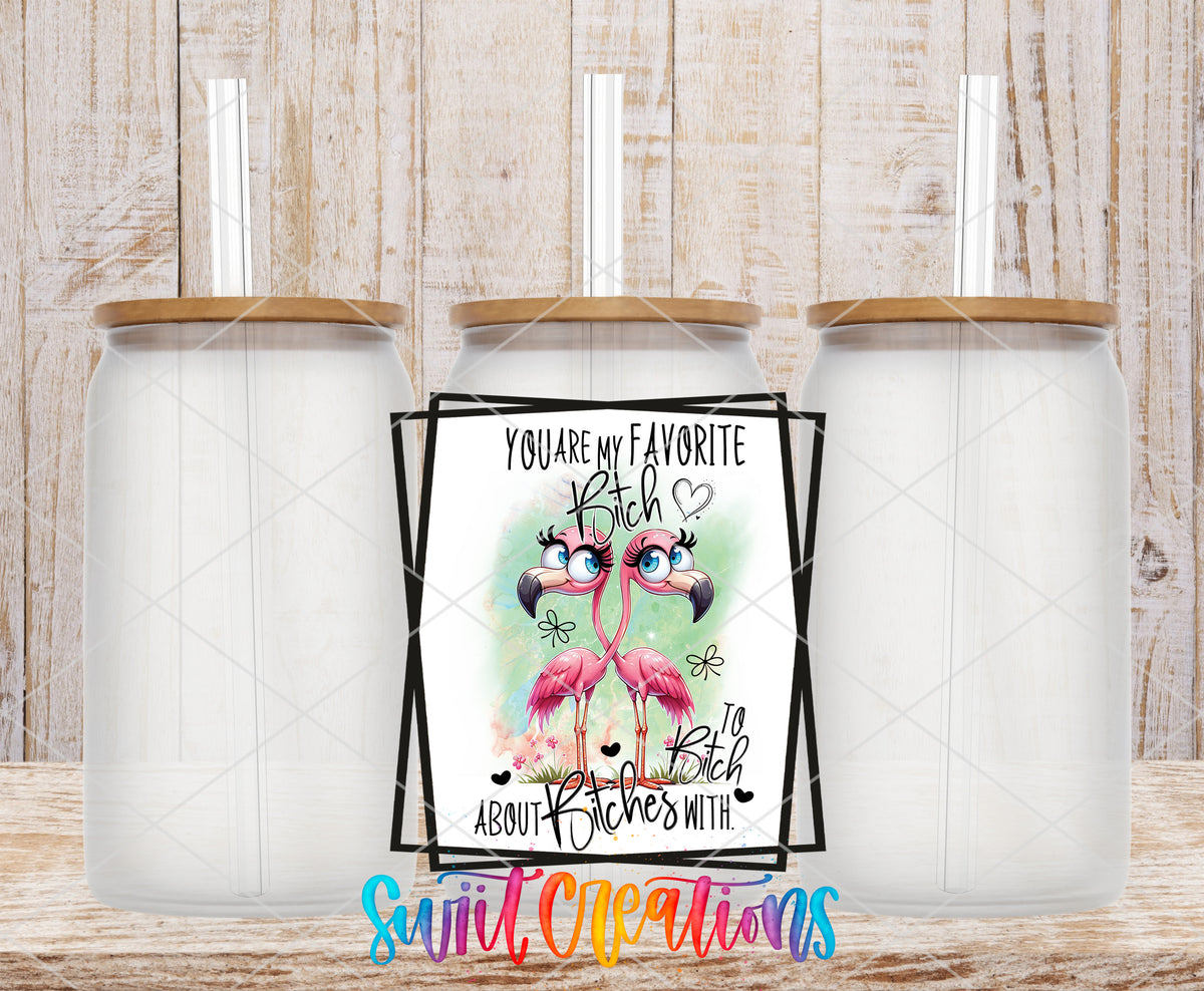 You Are My Favorite Bitch frosted glass tumbler mockup with bamboo lids and straws
