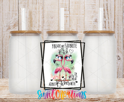 You Are My Favorite Bitch frosted glass tumbler mockup with bamboo lids and straws