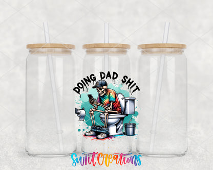 Doing Dad Shit clear glass tumbler group mockup with bamboo lids and straws