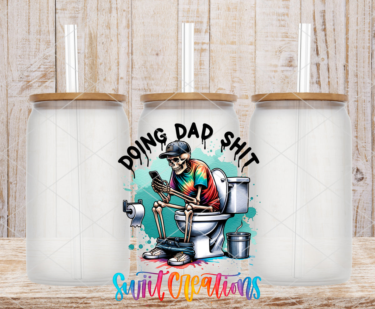 Doing Dad Shit frosted glass tumbler mockup with bamboo lids and straws