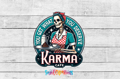 Karma Cafe artwork detail for the finished 16 oz tumbler