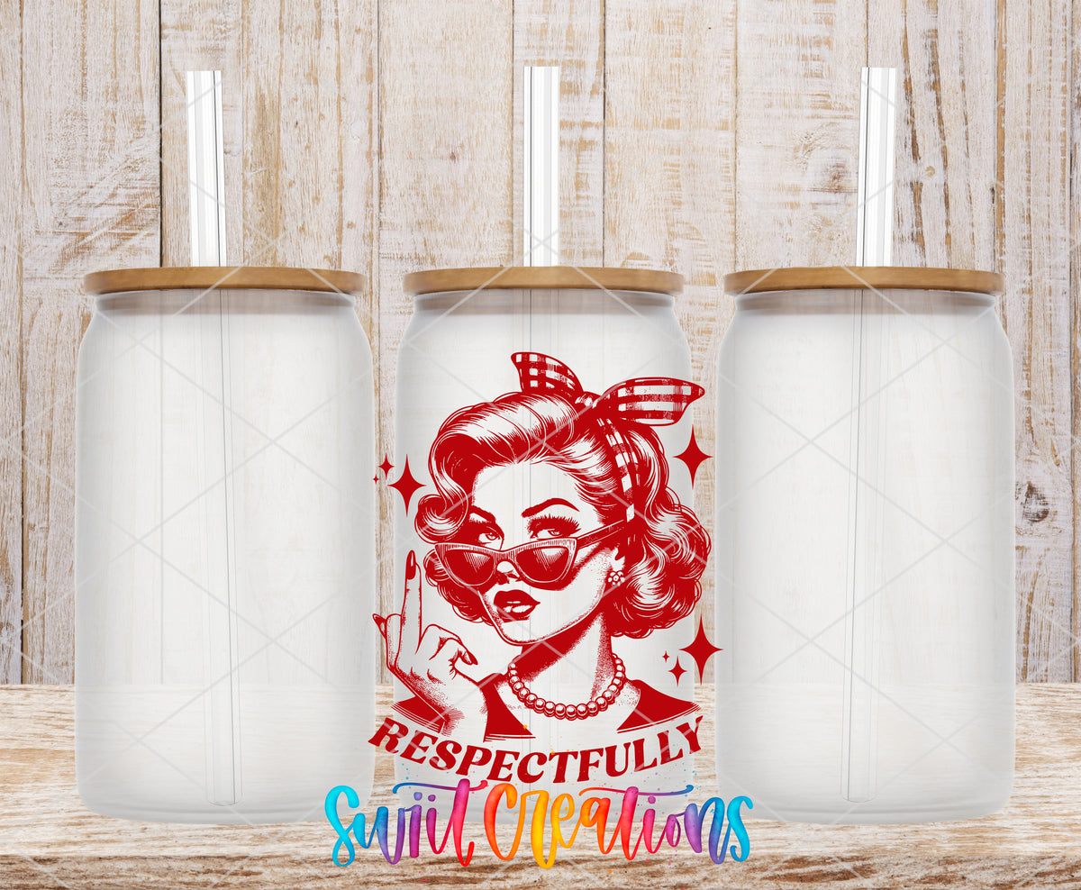 Respectfully Retro frosted glass tumbler mockup with bamboo lids and straws