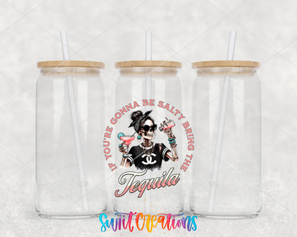If You Are Gonna Be Salty Tequila clear glass tumbler group mockup with bamboo lids and straws