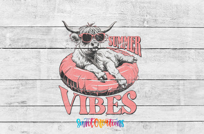 Summer Vibes Cow artwork detail for the finished 16 oz tumbler