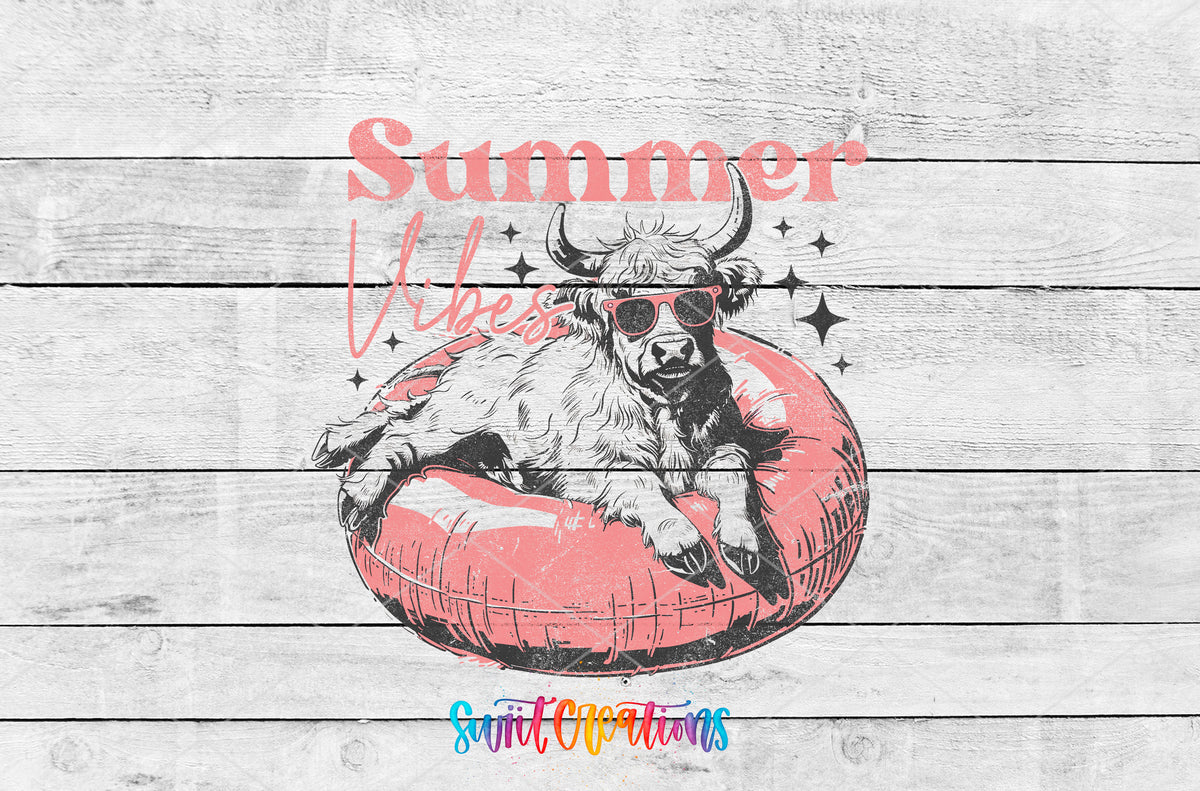 Summer Vibes Cow Pool Float artwork detail for the finished 16 oz tumbler