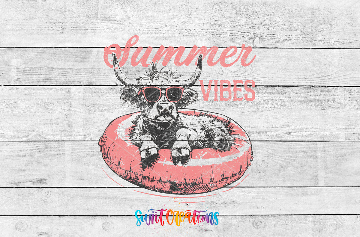 Summer Vibes Cow Retro artwork detail for the finished 16 oz tumbler