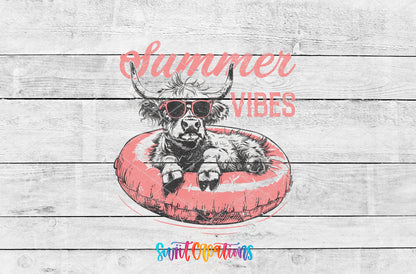 Summer Vibes Cow Retro artwork detail for the finished 16 oz tumbler