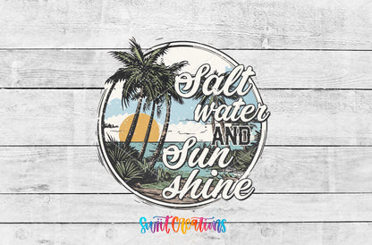 Salt Water and Sunshine Palms artwork detail for the finished 16 oz tumbler