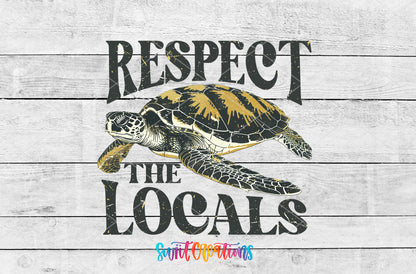 Respect the Locals Sea Turtle artwork detail for the finished 16 oz tumbler